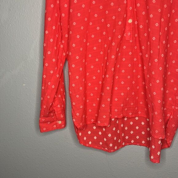 Loft Coral White Stitching Detail Full Button Up Collared Blouse Size Large - Picture 8 of 11